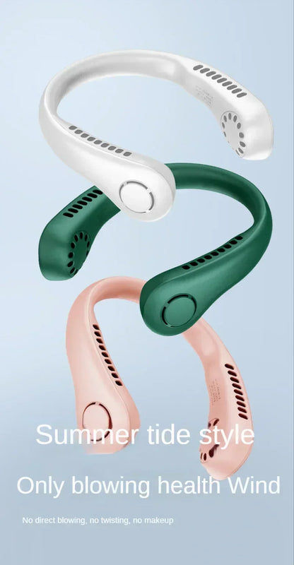 5 adjustable speeds, twistable hands-free, bladeless sports neck strap portable neck fan, 4000 mah battery rechargeable