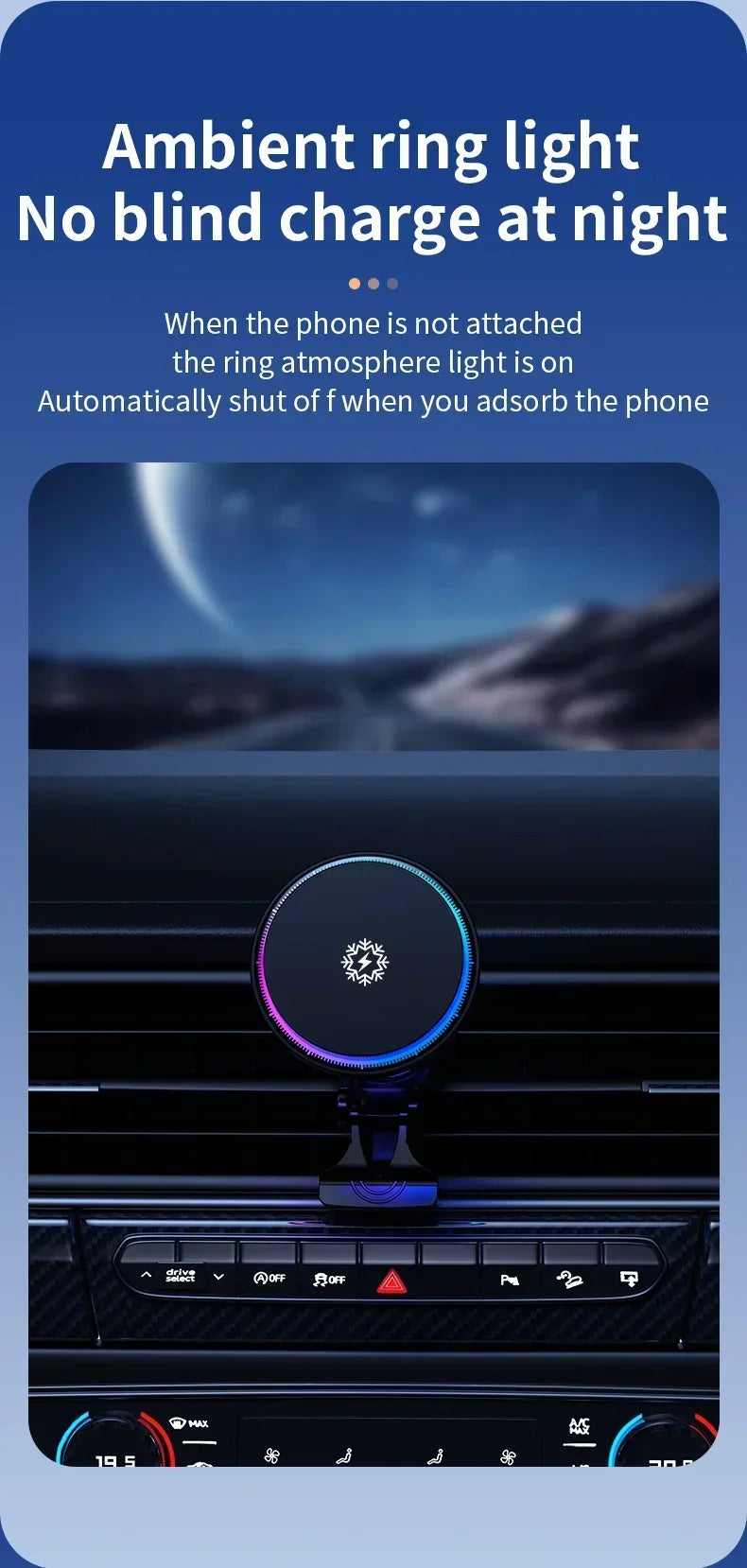 Car Phone Holder Stand Fast Charging Station Magnetic Ice Cooling Car Wireless Charger Dock for iPhone 17 16 15 14 13 Pro Max