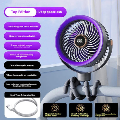 2025new fan ICE super cooling conductor desktop bedside variable frequency shaking head digital display octopus shaking head fan