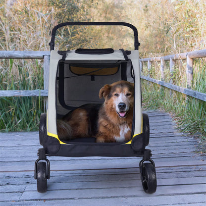 Premium Dog Stroller Pram 4 Wheel Foldable Cart Travel Walk Pet Jogger Wagon for Small Medium Large Dogs