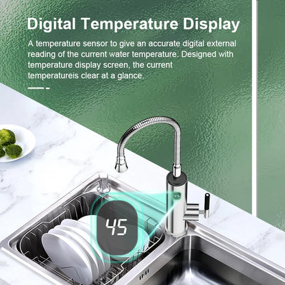 Briwellna Electric Water Heater Flowing Universal Spout Kitchen Faucet 2 in 1 Stainless Steel Electric Faucet 220V Heating Tap