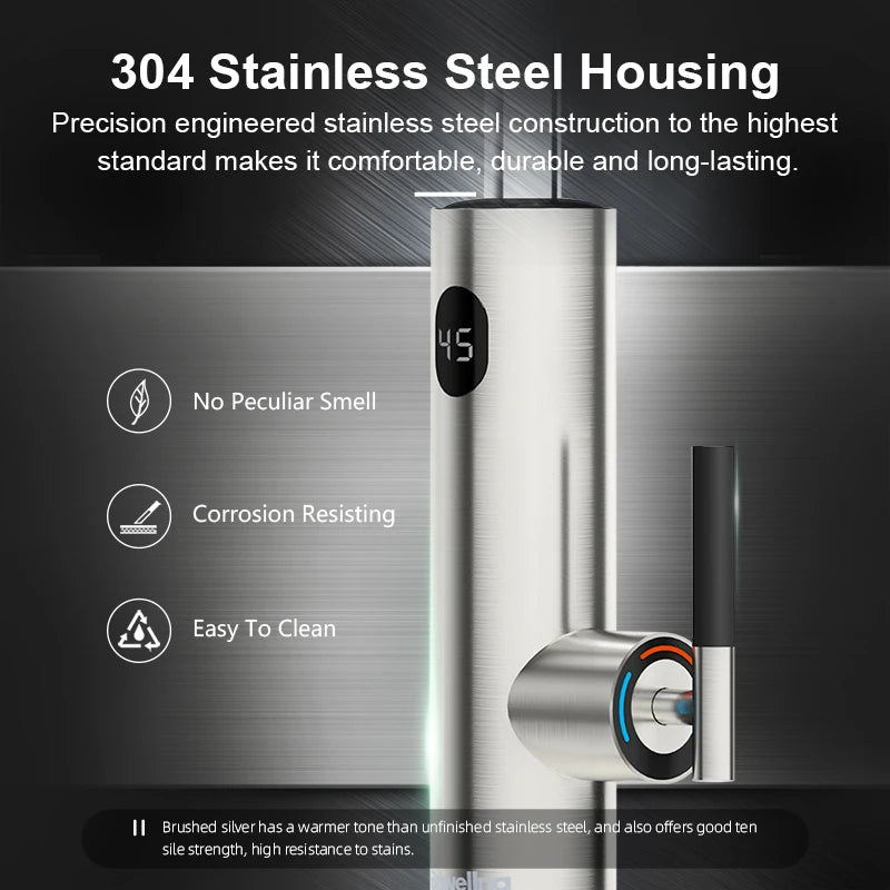 Briwellna Electric Water Heater Flowing Universal Spout Kitchen Faucet 2 in 1 Stainless Steel Electric Faucet 220V Heating Tap