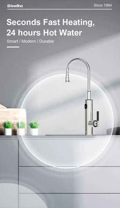 Briwellna Electric Water Heater Flowing Universal Spout Kitchen Faucet 2 in 1 Stainless Steel Electric Faucet 220V Heating Tap