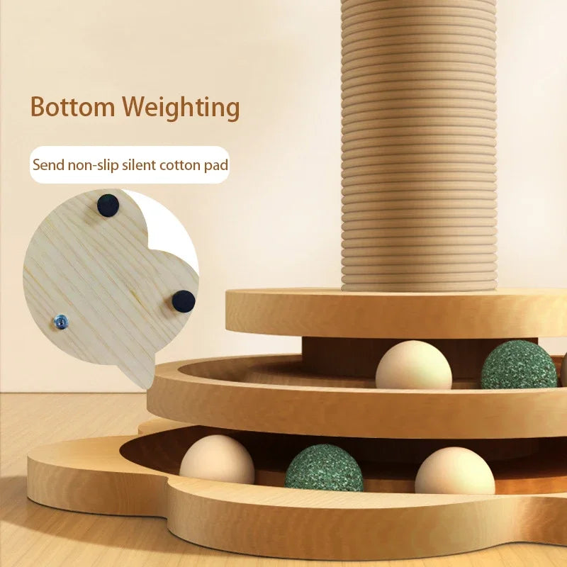 Pet Cat Toy Solid Wood Cat Turntable Funny Cat Stick Balls Durable Sisal Scratching Board Cat Supplies Cat Grab Column
