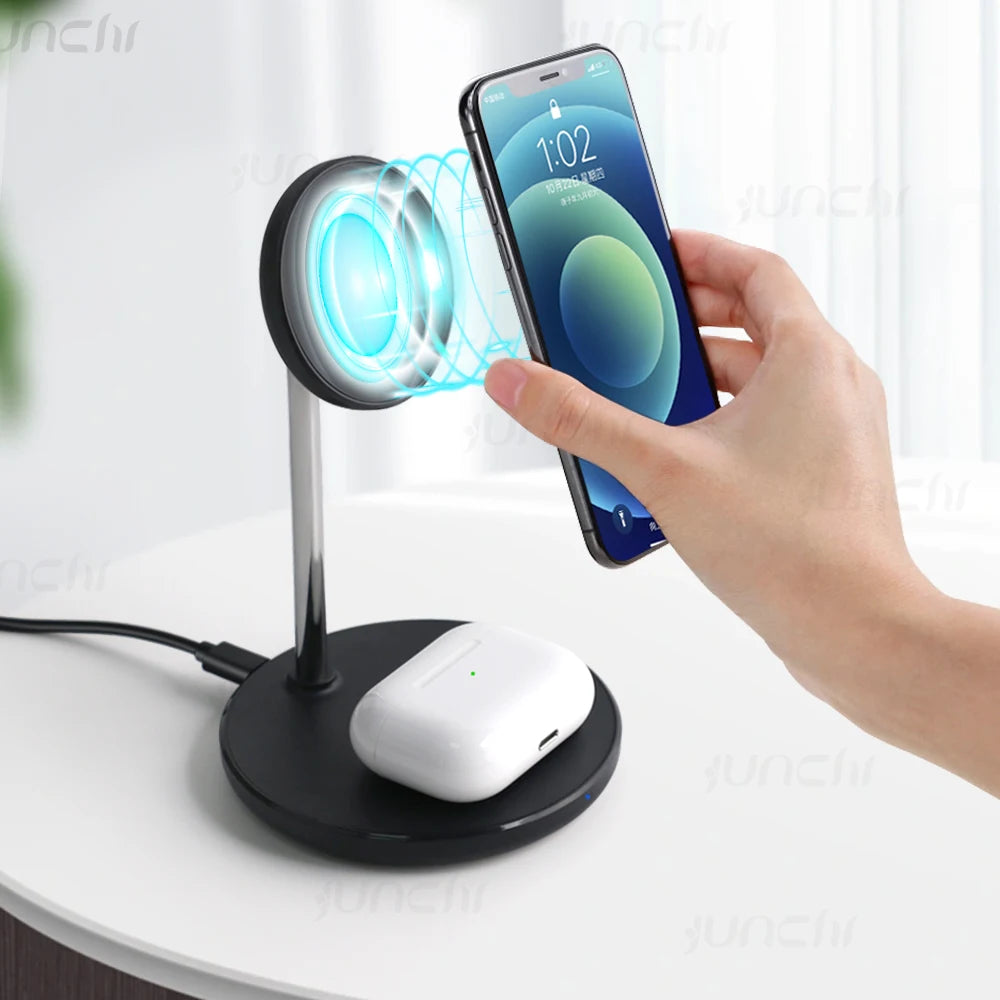 Magnetic Wireless Charger Stand 15W 2 in 1 Phone Charging Station Dock For iPhone 15 14 13 12 Pro Max AirPods Pro Fast Chargers