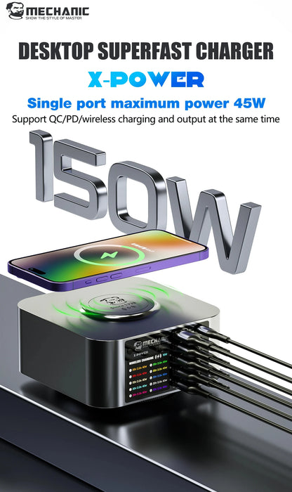 MECHANIC X-Power Max USB Smart Charger 300W 10-Port LED Display Quick Charge QC 3.0 Wireless Charge For Phone Charging Station