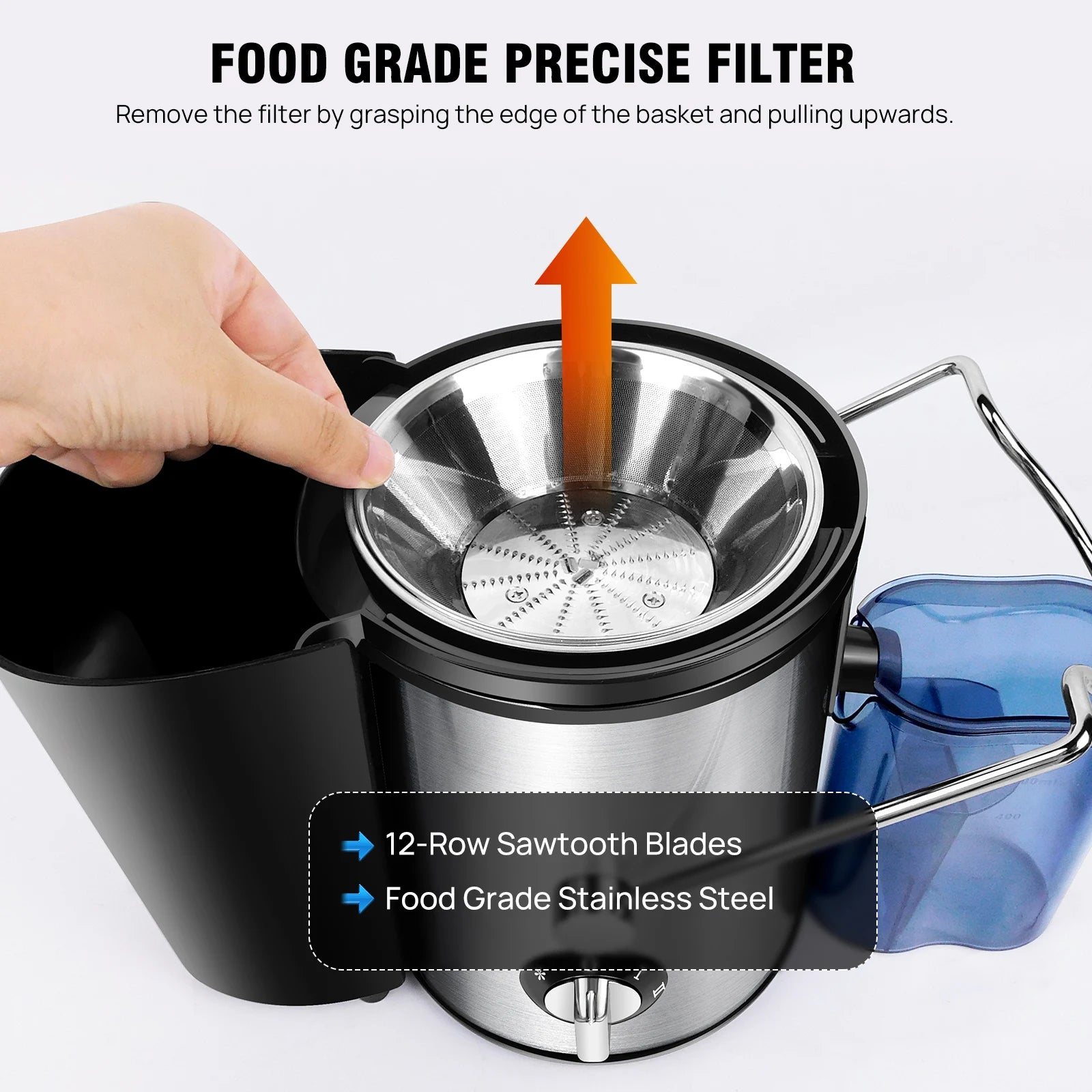 BRIEFNESS 400W Juicer ,2 Speed Electric Juicer Machines ,500ml Capacity, 65mm Wide Mouth Feed Chute for Fruit and Vegetables