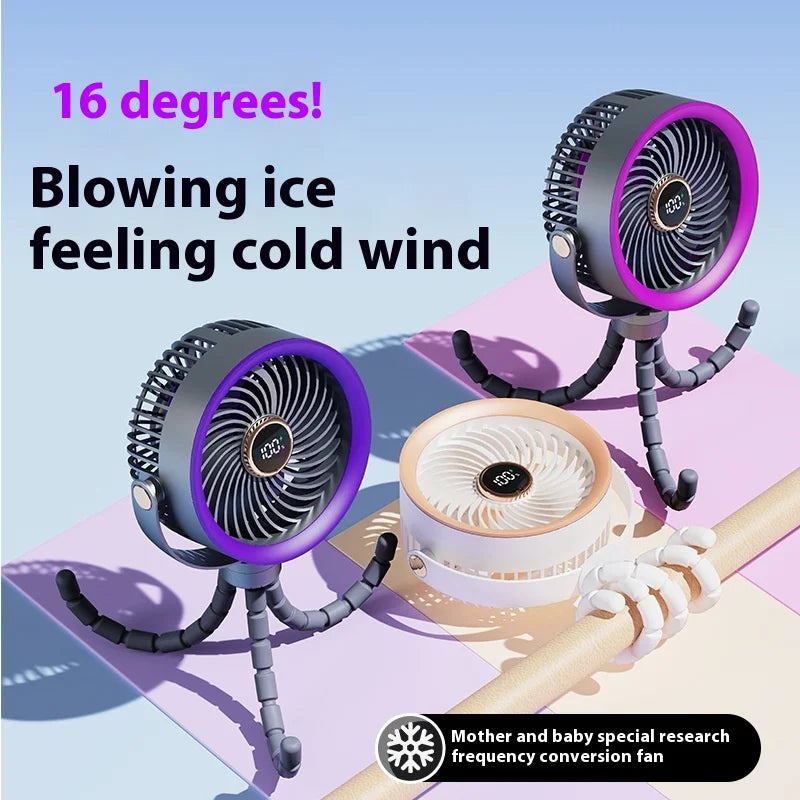2025new fan ICE super cooling conductor desktop bedside variable frequency shaking head digital display octopus shaking head fan
