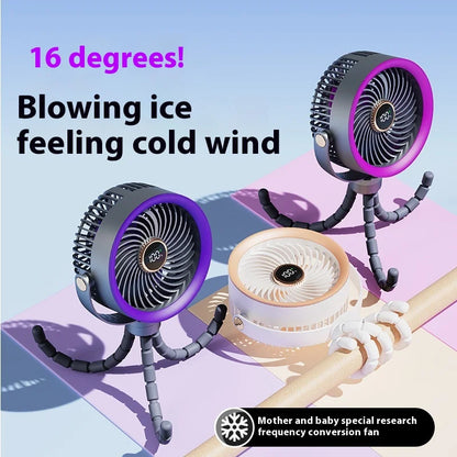 2025new fan ICE super cooling conductor desktop bedside variable frequency shaking head digital display octopus shaking head fan