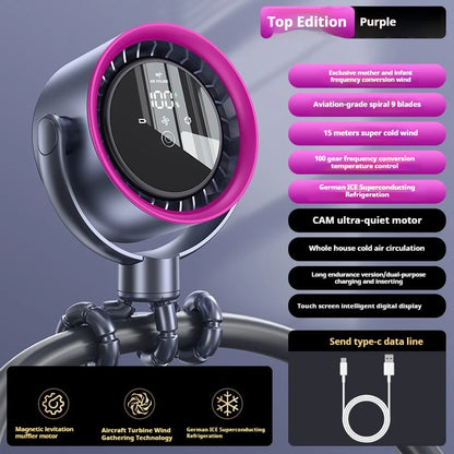 2025new fan ICE super cooling conductor desktop bedside variable frequency shaking head digital display octopus shaking head fan