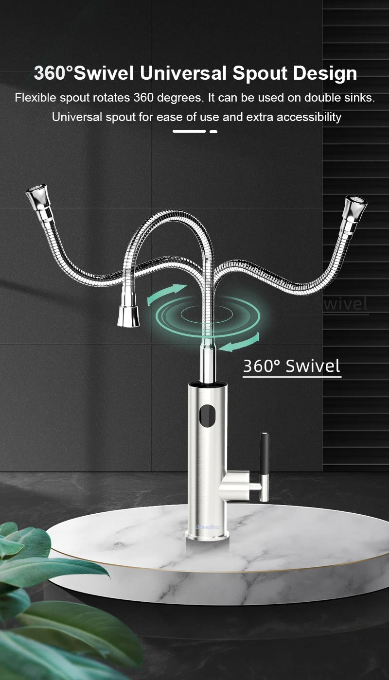Briwellna Electric Water Heater Flowing Universal Spout Kitchen Faucet 2 in 1 Stainless Steel Electric Faucet 220V Heating Tap