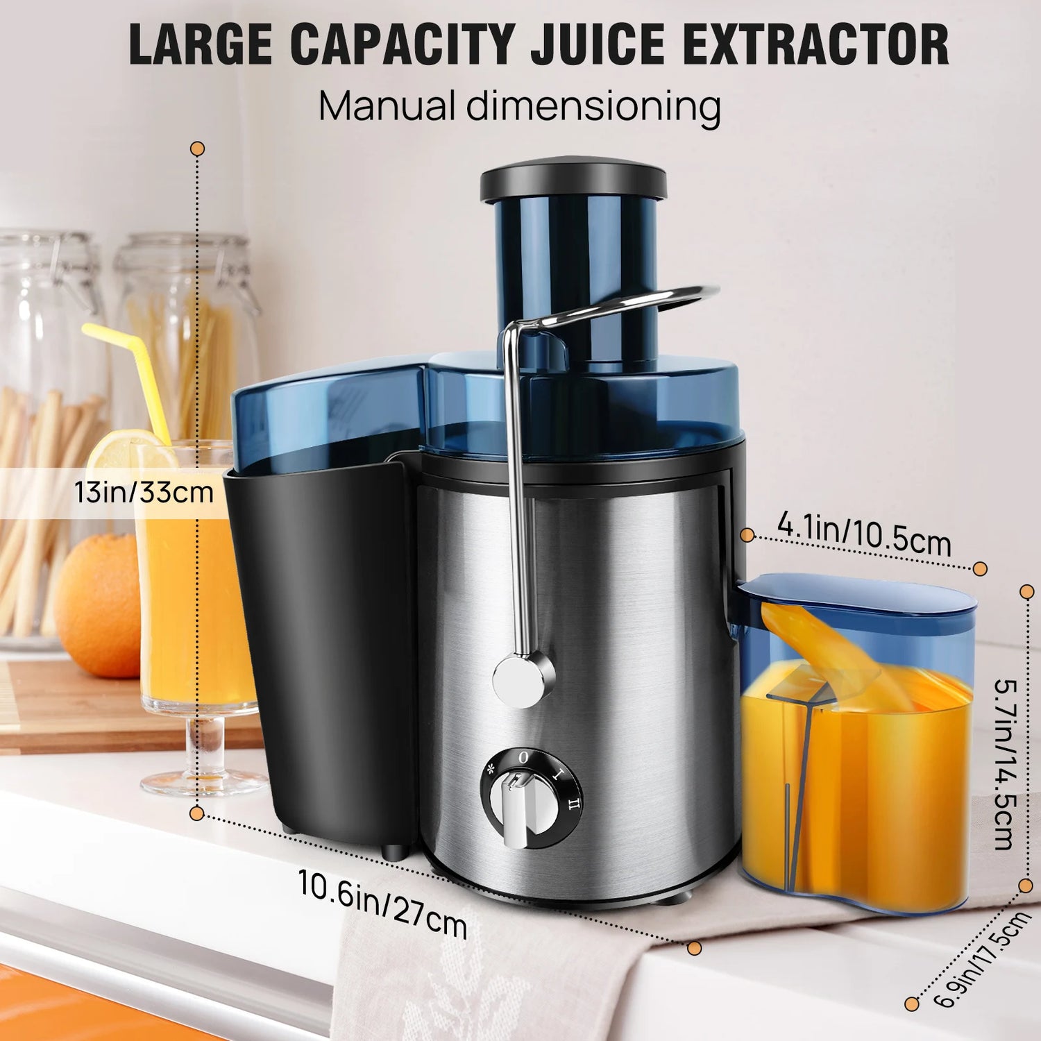 BRIEFNESS 400W Juicer ,2 Speed Electric Juicer Machines ,500ml Capacity, 65mm Wide Mouth Feed Chute for Fruit and Vegetables