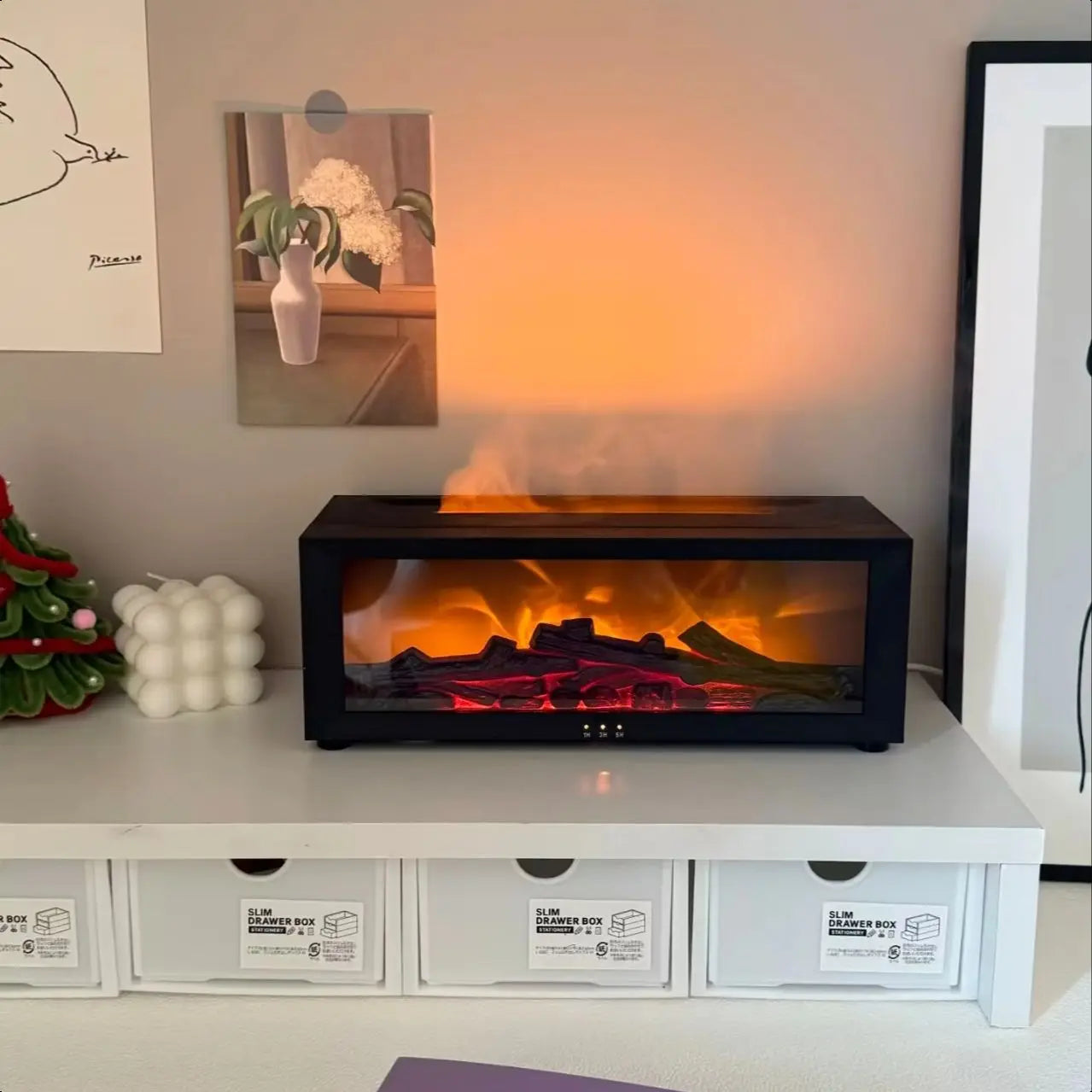 Air Humidifier &amp; Aroma Diffuser with Essential Oil, Aromatherapy Machine for Home, Room Fragrance Humidifier with Flame Night Li