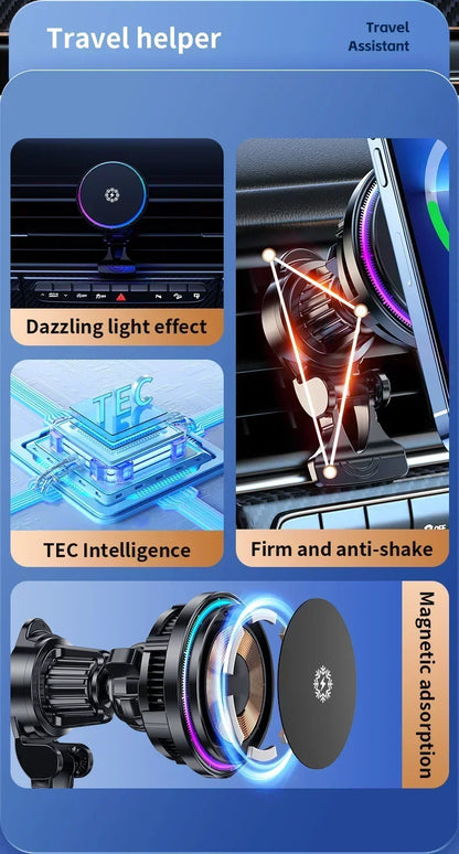 Car Phone Holder Stand Fast Charging Station Magnetic Ice Cooling Car Wireless Charger Dock for iPhone 17 16 15 14 13 Pro Max