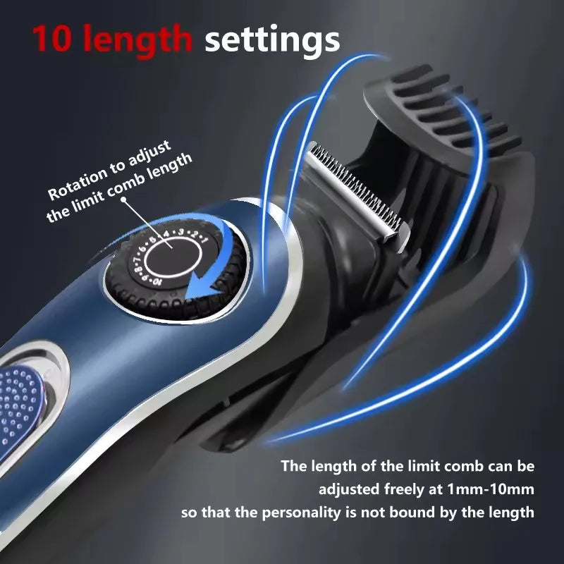 Kemei Cordless Adjustable 1-10mm Hair Trimmer For Men Face Beard Trimmer Rechargeable Edge Hair Clipper Electric Lithium Battery