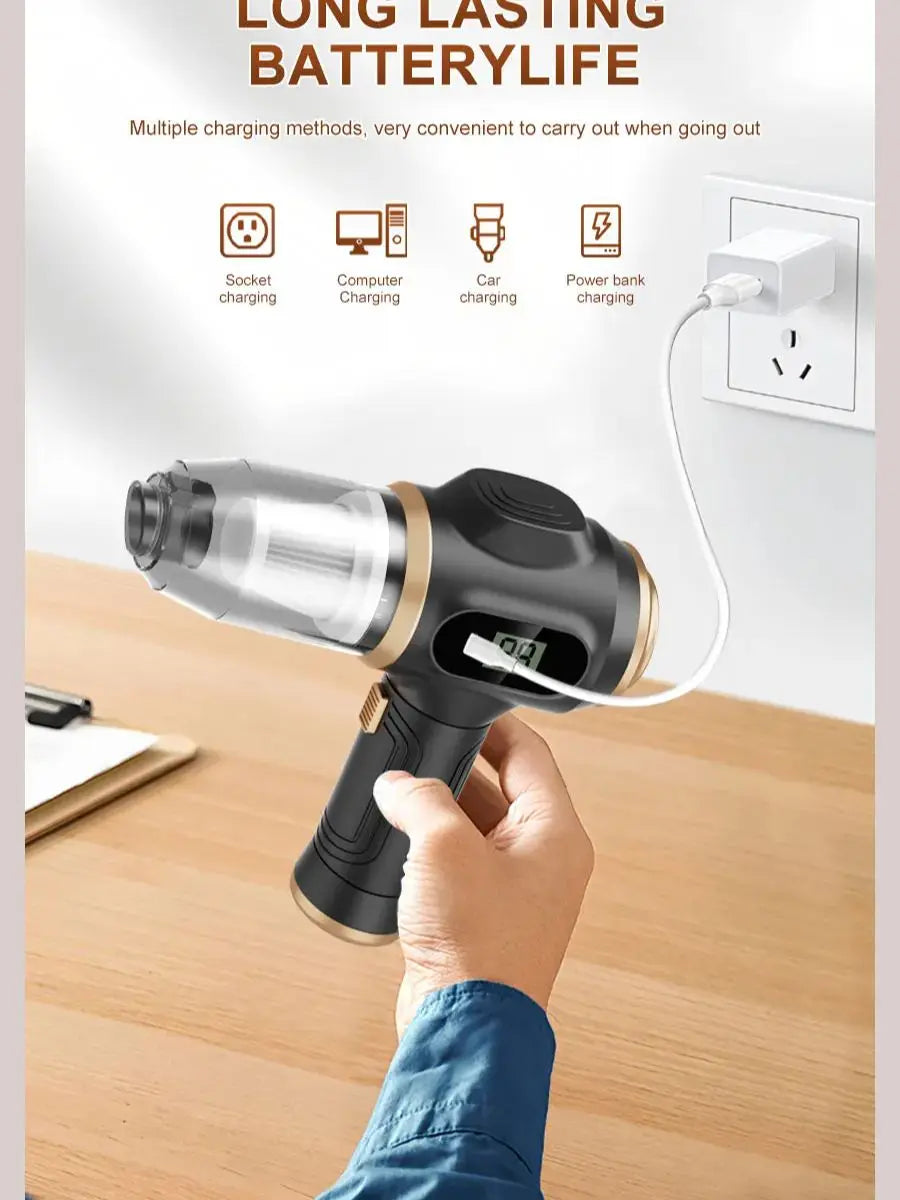 Powerful 2-in-1 Air Duster &amp; Vacuum, Handheld Cordless Cleaner with Digital Display for Electronics Car Home Office