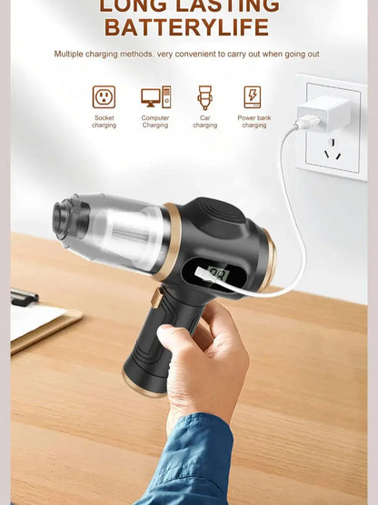 Powerful 2-in-1 Air Duster &amp; Vacuum, Handheld Cordless Cleaner with Digital Display for Electronics Car Home Office