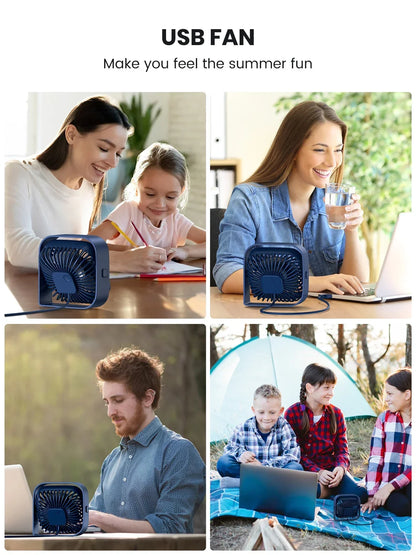 USB Desk Fan Strong Airflow &amp; Quiet Operation 3 Speed Wind Mini Table Fan 360° Rotatable Head for Home Office Bedroom Table