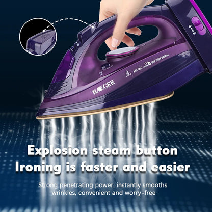 Steam Iron for Clothes,220V 2400W Handheld Electric Iron ,Wireless, Adjustable Temperature,Titanium Infused Ceramic Soleplate