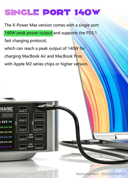 MECHANIC X-Power Max USB Smart Charger 300W 10-Port LED Display Quick Charge QC 3.0 Wireless Charge For Phone Charging Station