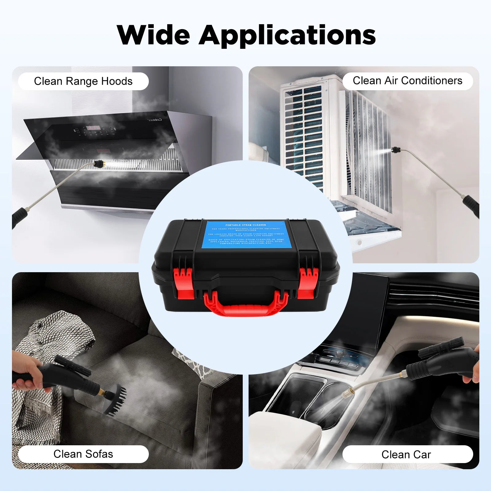 3000W Steam Cleaner 3-3.5Bar Pressure 6-Gear Adjustable IPX4 Waterproof with Brushes for Home Kitchen Cleaning