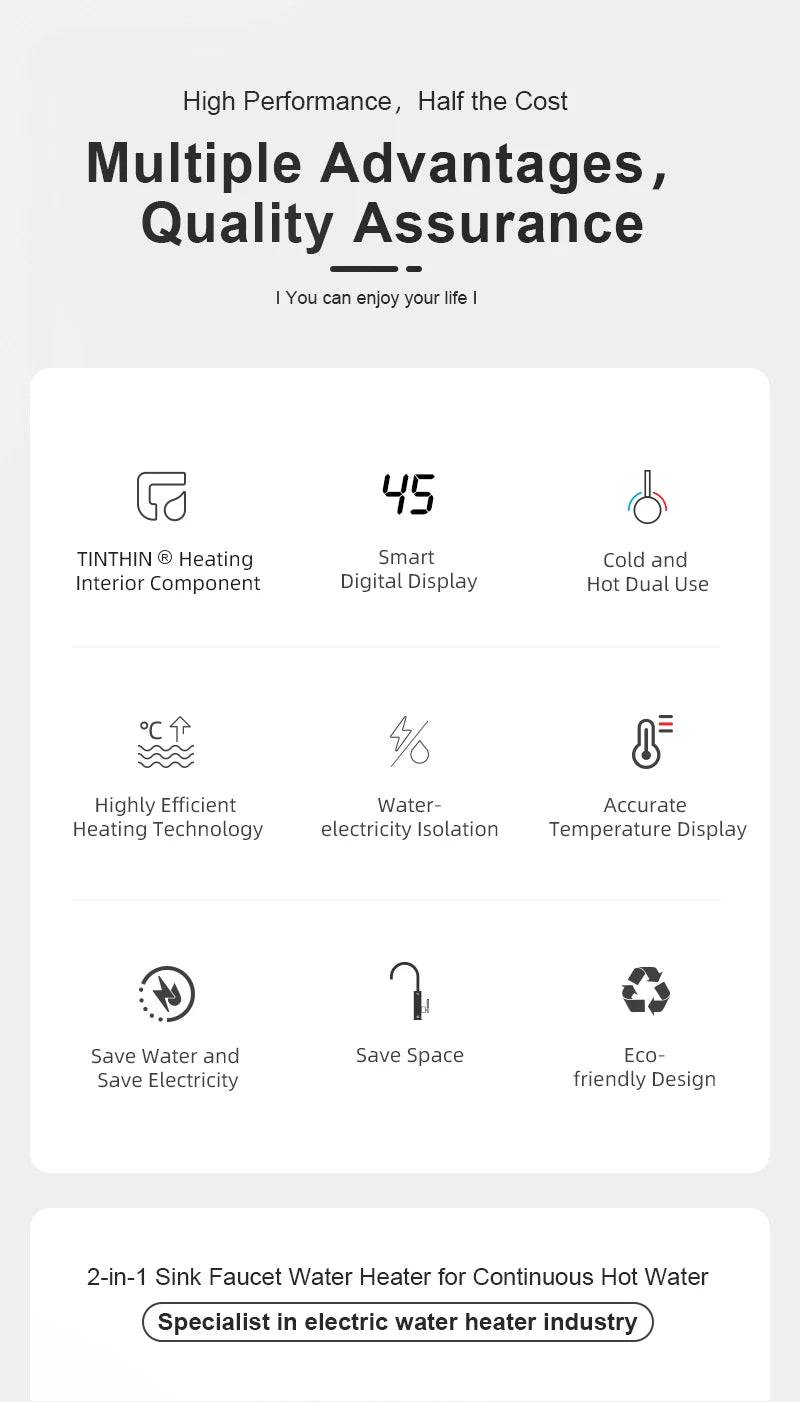 Briwellna Electric Water Heater Flowing Universal Spout Kitchen Faucet 2 in 1 Stainless Steel Electric Faucet 220V Heating Tap