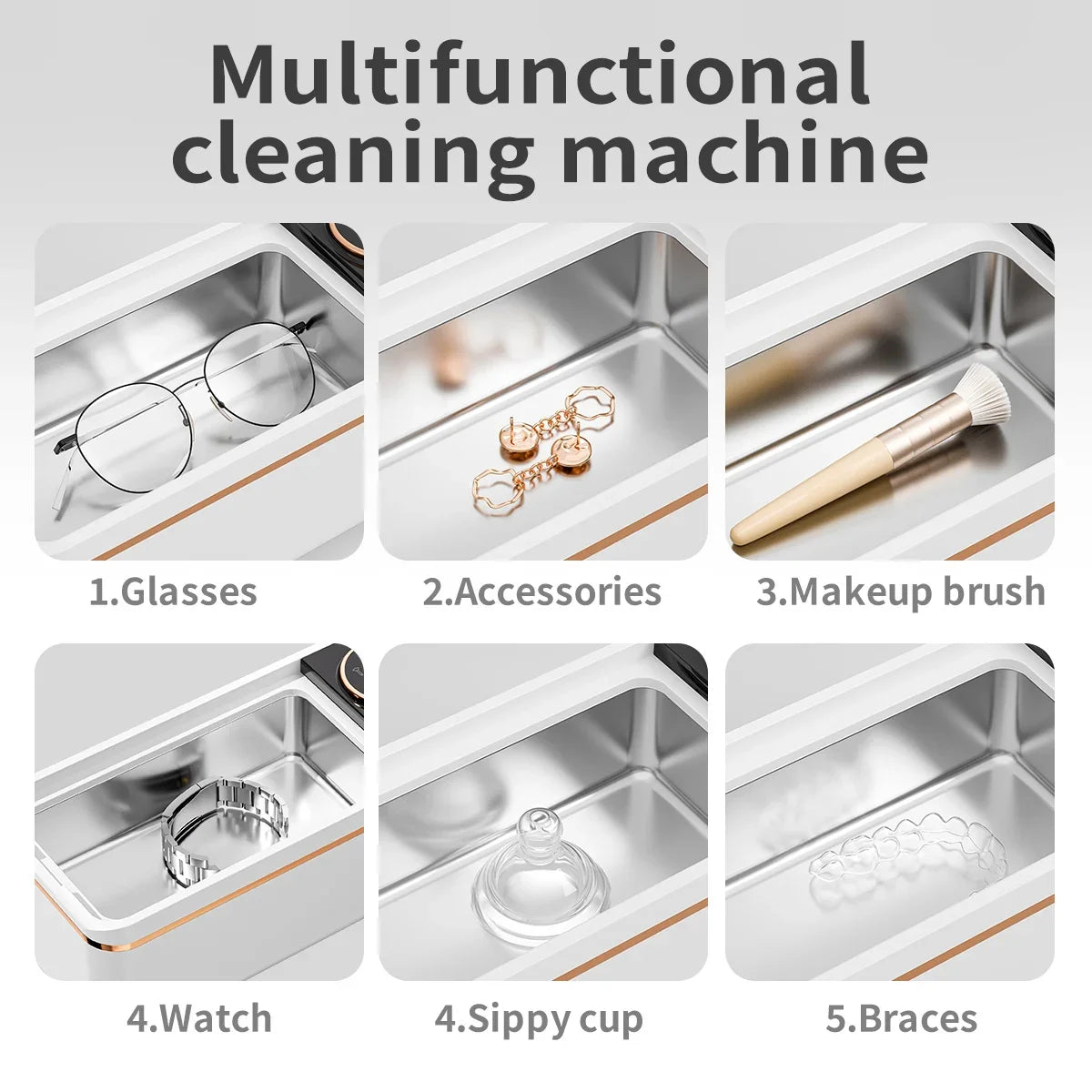 Ultrasonic 55KHZ Cleaning Machine Soundwave Technology Deep Cleaning Appliance for Glasses Dentures Jewelry Makeup Brushes