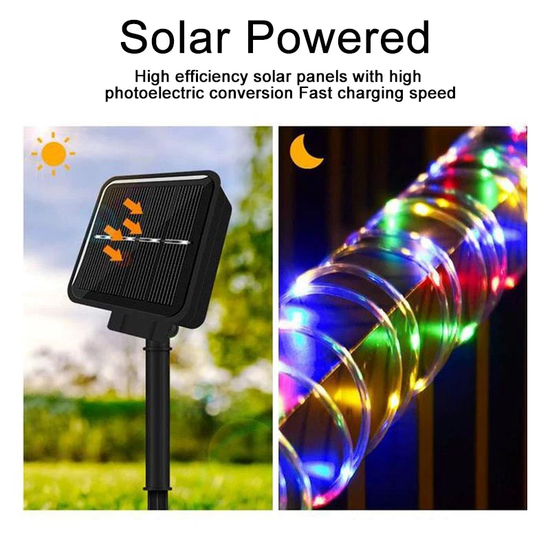 Solar Light String Tube Light Outdoor Atmosphere Light Small Color Light String Light Waterproof LED Courtyard
