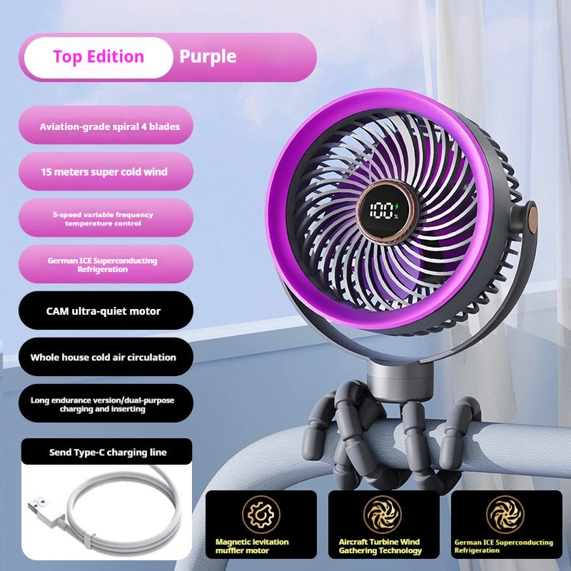 2025new fan ICE super cooling conductor desktop bedside variable frequency shaking head digital display octopus shaking head fan