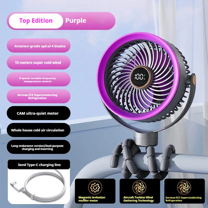 2025new fan ICE super cooling conductor desktop bedside variable frequency shaking head digital display octopus shaking head fan