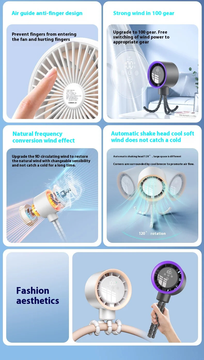 2025new fan ICE super cooling conductor desktop bedside variable frequency shaking head digital display octopus shaking head fan