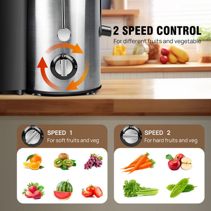 BRIEFNESS 400W Juicer ,2 Speed Electric Juicer Machines ,500ml Capacity, 65mm Wide Mouth Feed Chute for Fruit and Vegetables