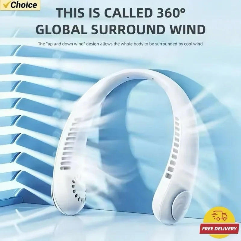 5 adjustable speeds, twistable hands-free, bladeless sports neck strap portable neck fan, 4000 mah battery rechargeable