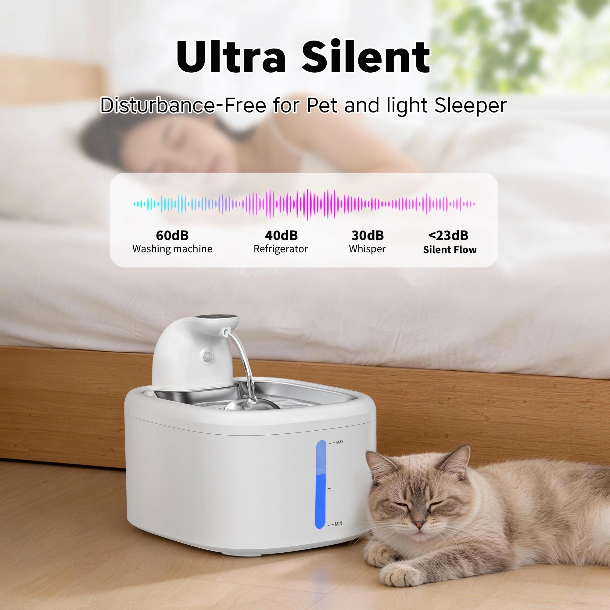 3.5L Wireless Pet Water Dispenser Cat Water Fountain With Stainless Steel Pallet 4000mAh Battery Motion-Sensing Water Dispensing