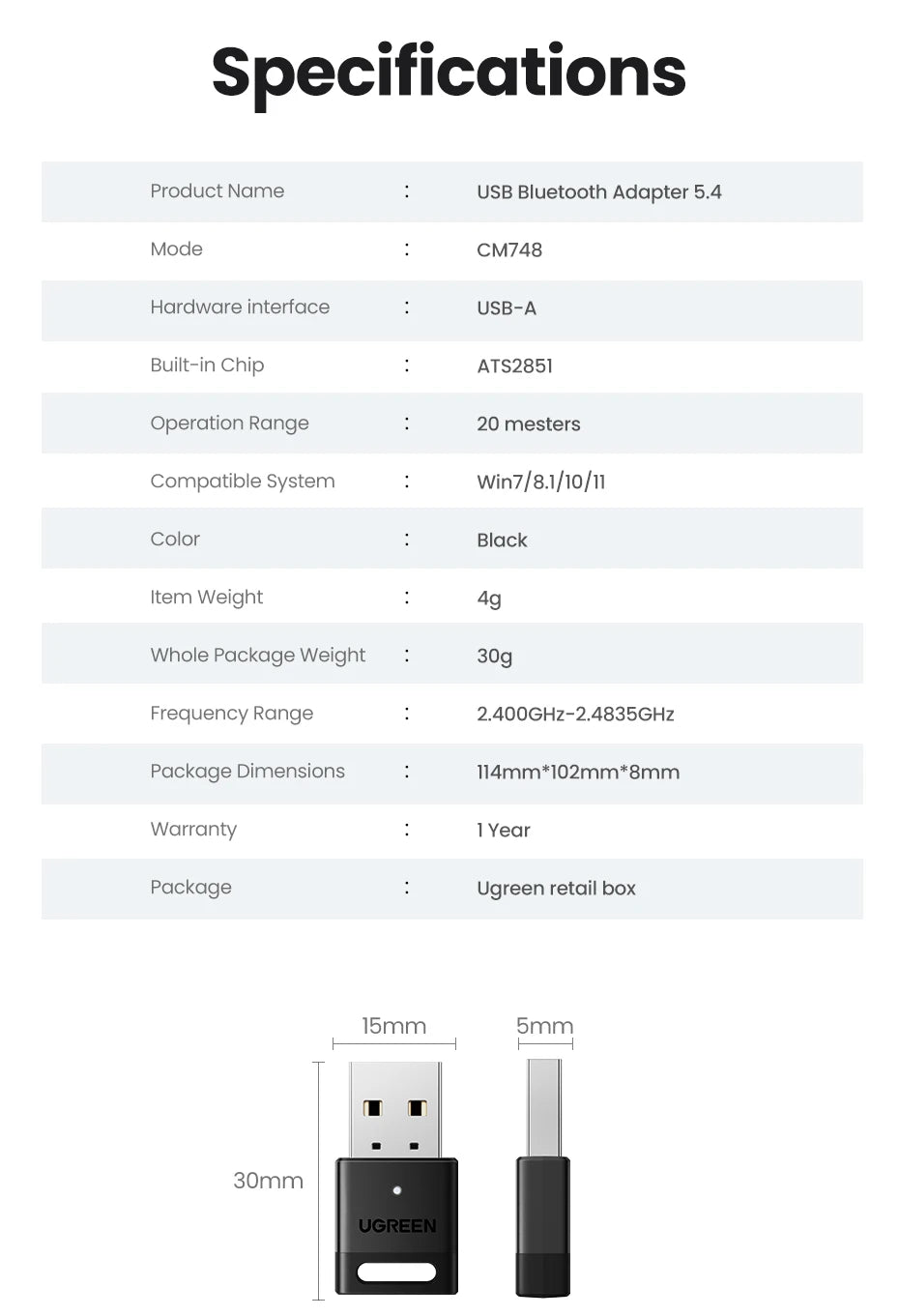 USB Bluetooth Adapter Bluetooth Dongle 5.4 Adapter for PC Bluetooth Receiver &amp; Transmitter for Bluetooth Keyboard/Mouse