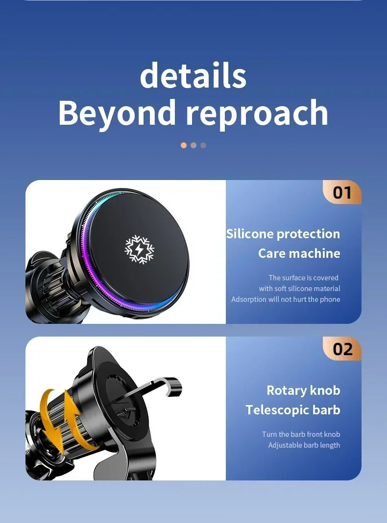 Car Phone Holder Stand Fast Charging Station Magnetic Ice Cooling Car Wireless Charger Dock for iPhone 17 16 15 14 13 Pro Max