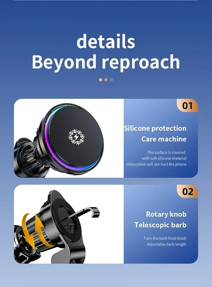 Car Phone Holder Stand Fast Charging Station Magnetic Ice Cooling Car Wireless Charger Dock for iPhone 17 16 15 14 13 Pro Max