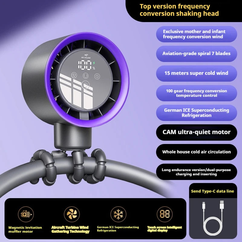 2025new fan ICE super cooling conductor desktop bedside variable frequency shaking head digital display octopus shaking head fan