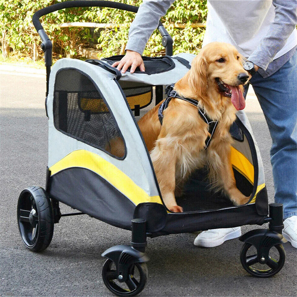 Premium Dog Stroller Pram 4 Wheel Foldable Cart Travel Walk Pet Jogger Wagon for Small Medium Large Dogs