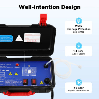 3000W Steam Cleaner 3-3.5Bar Pressure 6-Gear Adjustable IPX4 Waterproof with Brushes for Home Kitchen Cleaning