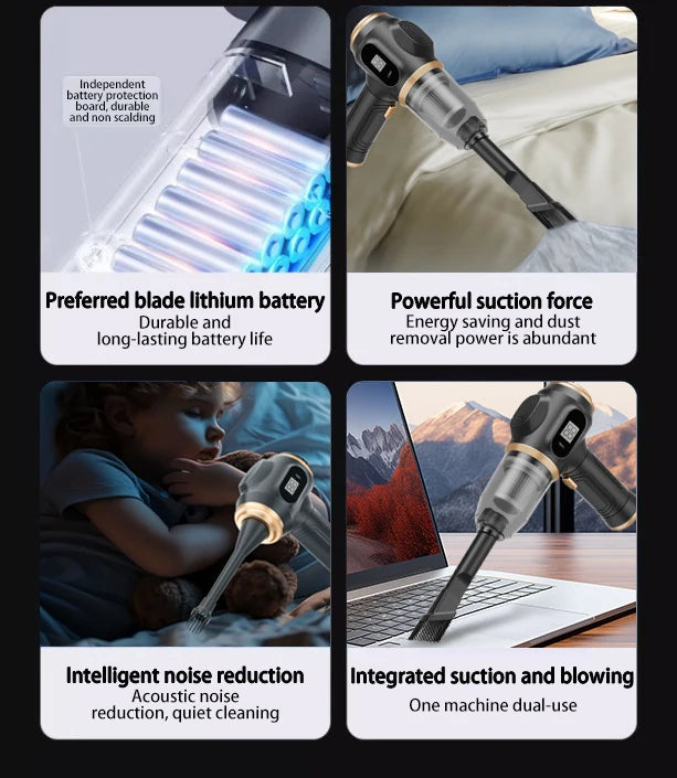 Powerful 2-in-1 Air Duster &amp; Vacuum, Handheld Cordless Cleaner with Digital Display for Electronics Car Home Office