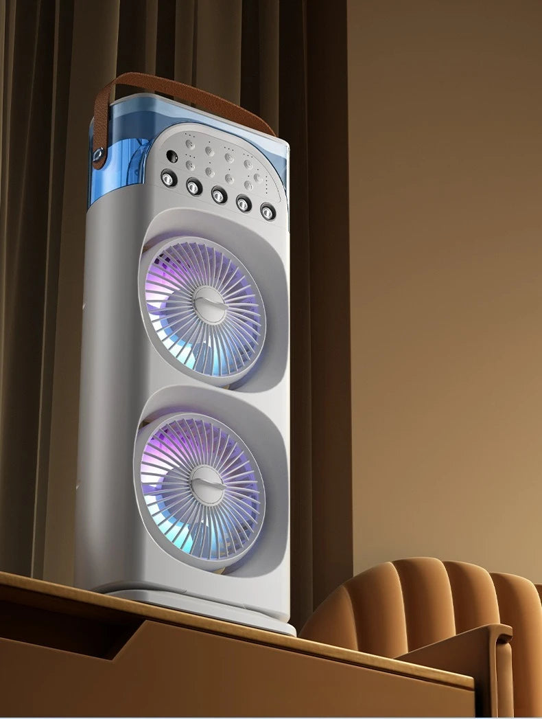 2025 5-Port Mist Fan - Desk Fan with Oscillation, Cooling, Aromatherapy, Colorful LED Lights, and Timer