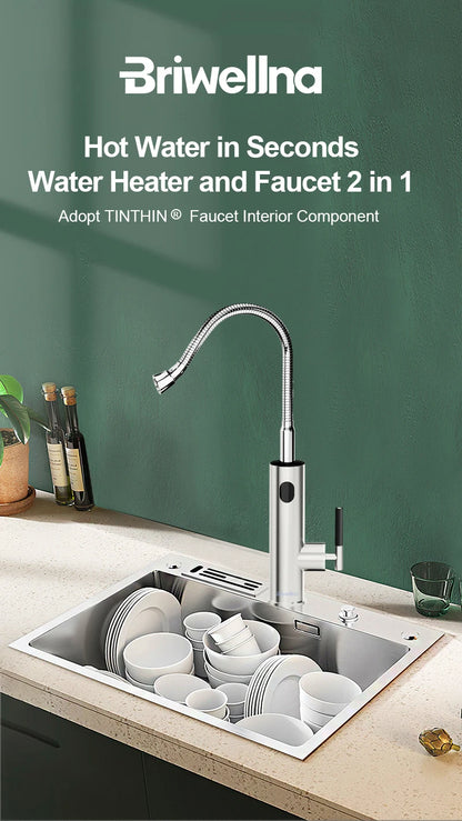 Briwellna Electric Water Heater Flowing Universal Spout Kitchen Faucet 2 in 1 Stainless Steel Electric Faucet 220V Heating Tap