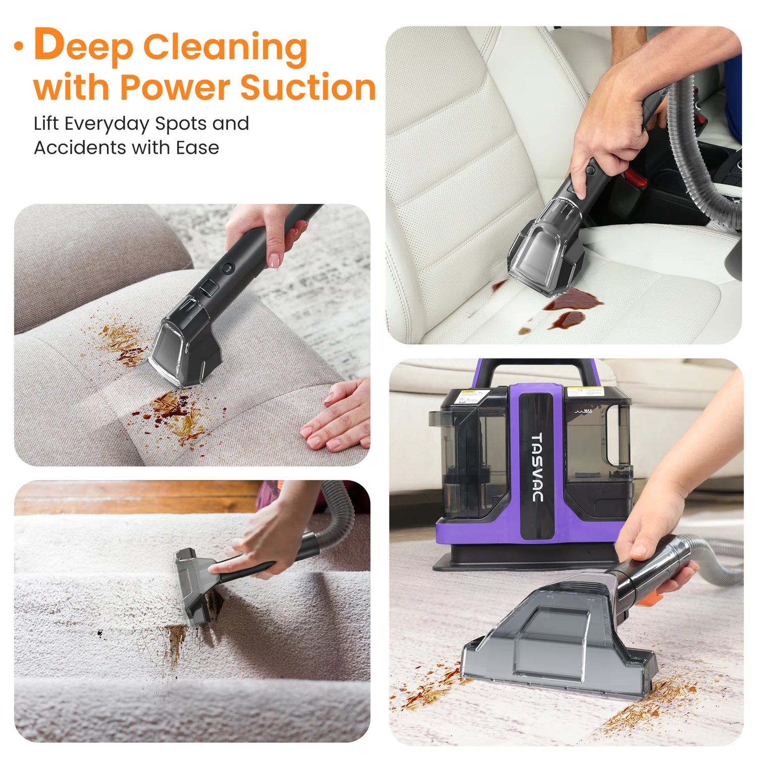 TASVAC C7 Portable Carpet &amp; Upholstery Cleaner Machine, Spot And Stain Deep Cleaner With Two Brushes &amp; Remover Formula For Pets,