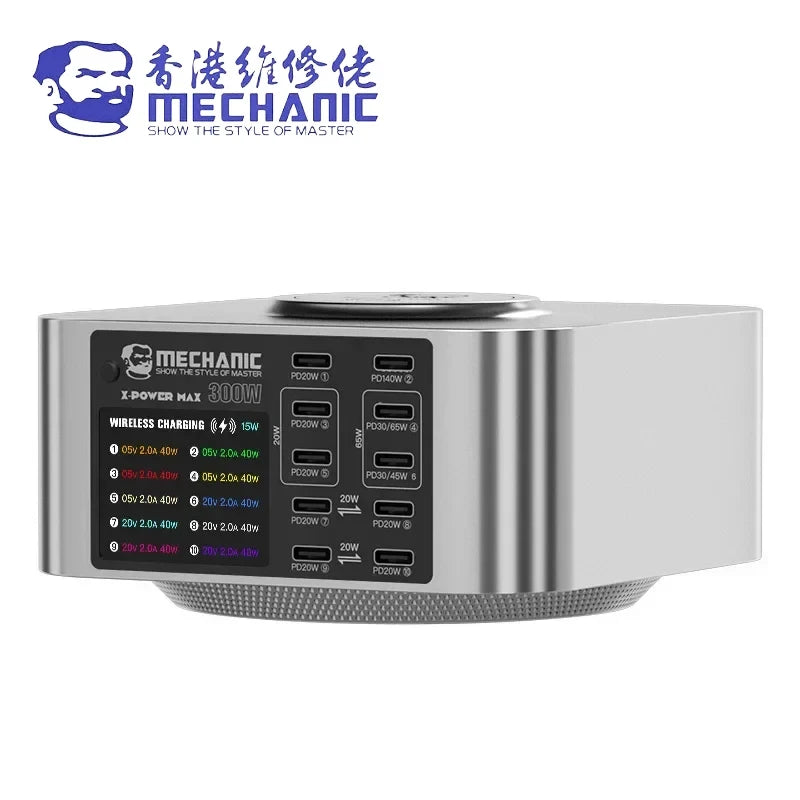 MECHANIC X-Power Max USB Smart Charger 300W 10-Port LED Display Quick Charge QC 3.0 Wireless Charge For Phone Charging Station
