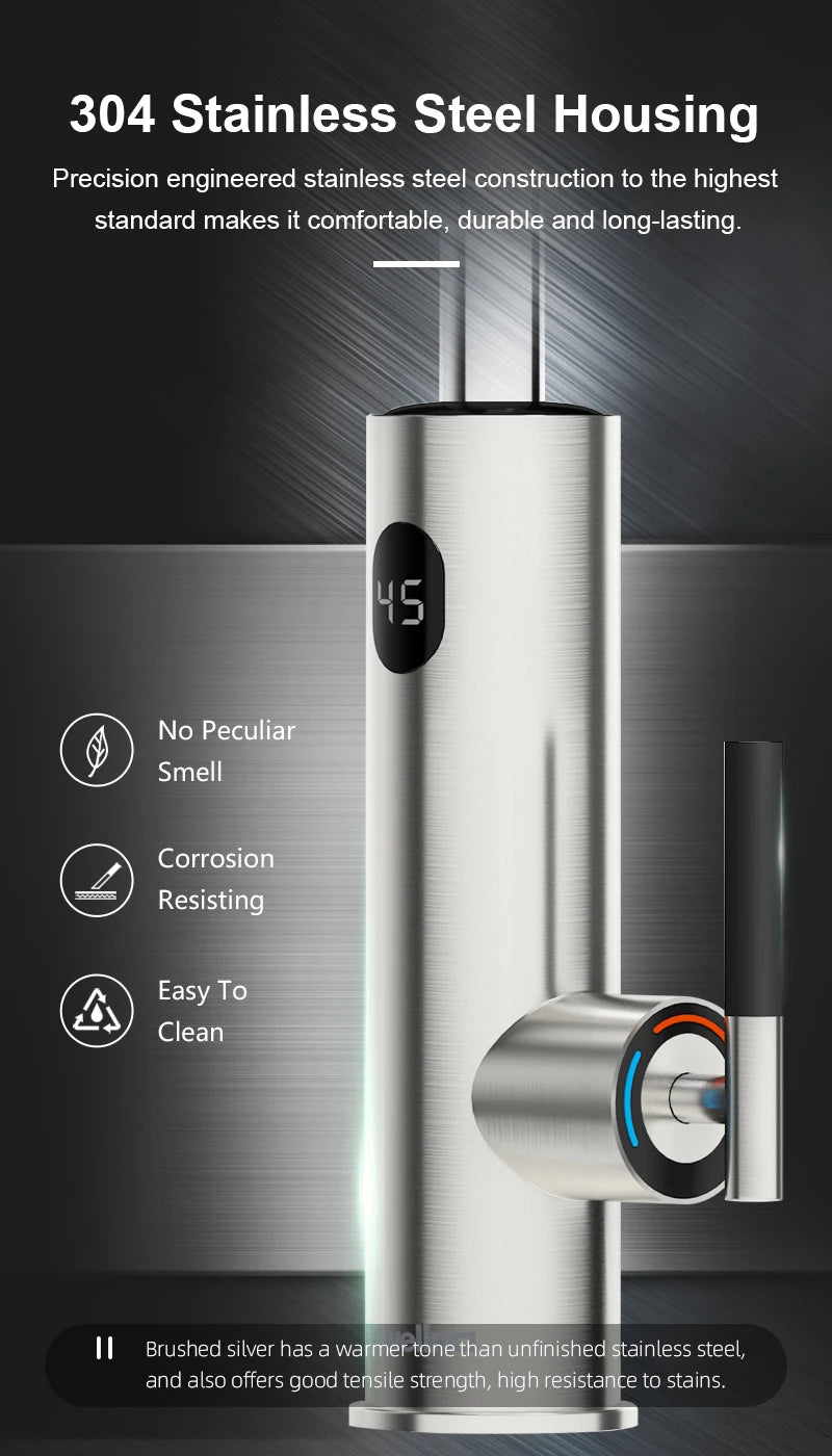 Briwellna Electric Water Heater Flowing Universal Spout Kitchen Faucet 2 in 1 Stainless Steel Electric Faucet 220V Heating Tap