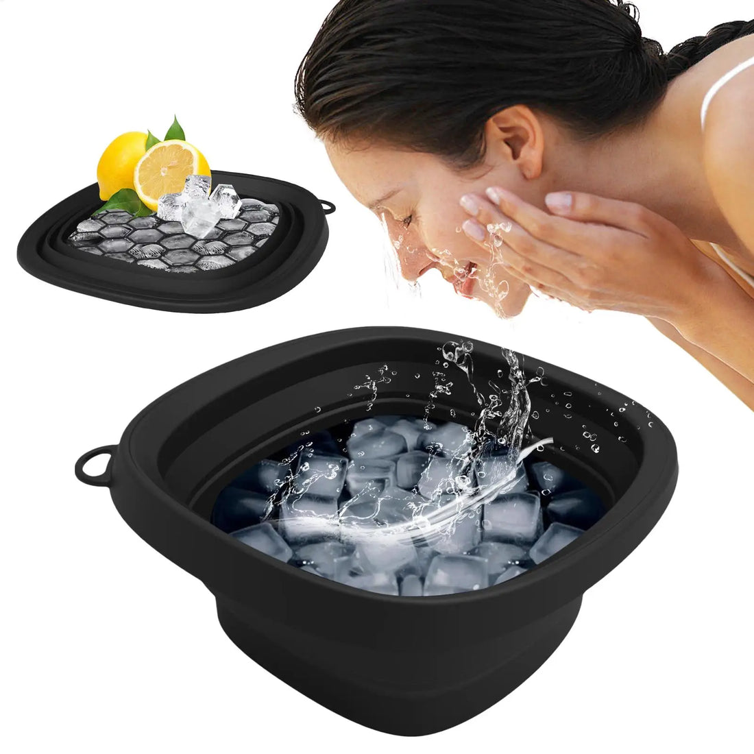 Ice Face Bowl Facial Ice Bath Bowl for Cold Plunge Reusable Spa Tool with Built-in Tray Portable Foldable Wash Basin for Daily