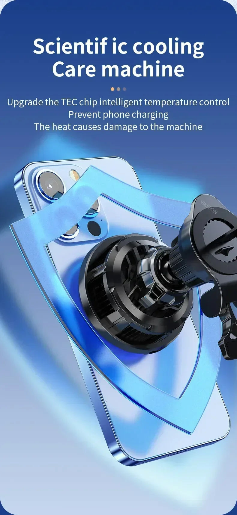 Car Phone Holder Stand Fast Charging Station Magnetic Ice Cooling Car Wireless Charger Dock for iPhone 17 16 15 14 13 Pro Max