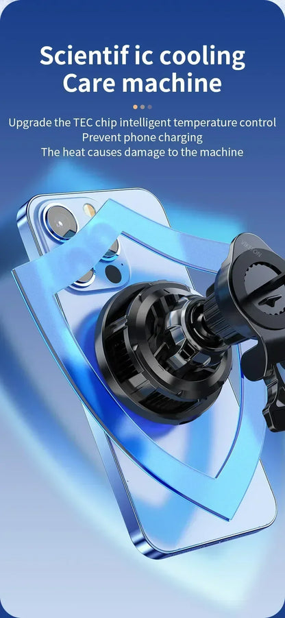 Car Phone Holder Stand Fast Charging Station Magnetic Ice Cooling Car Wireless Charger Dock for iPhone 17 16 15 14 13 Pro Max
