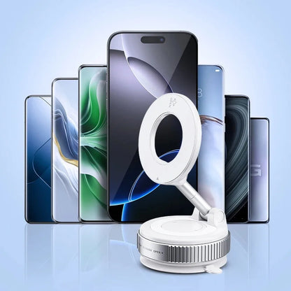 360° foldable vacuum magnetic phone stand, magnetic car phone stand, hands-free suction cup phone stand, smooth surface